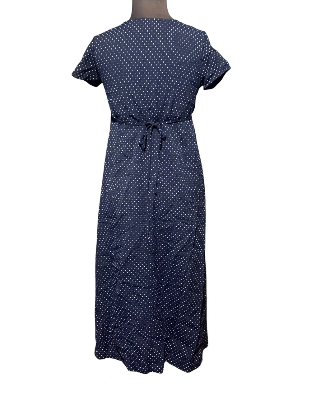 Vintage Simply Basic Girls 16 Navy Polka Dot Peter Pan Collar Maxi Dress Modest
